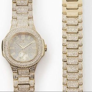 14K Gold Plated Iced Out Benjamin Shine Watch set